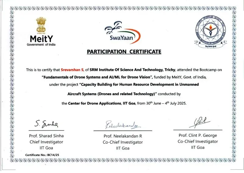 Drone Systems & AI/ML for Drone Vision certificate