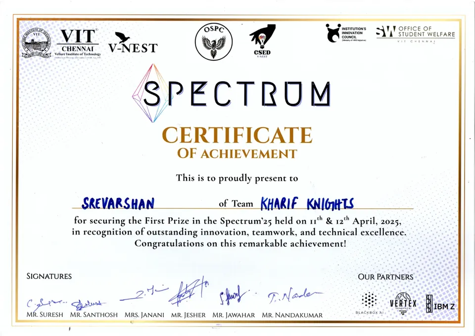 1st Prize · Spectrum '25 certificate